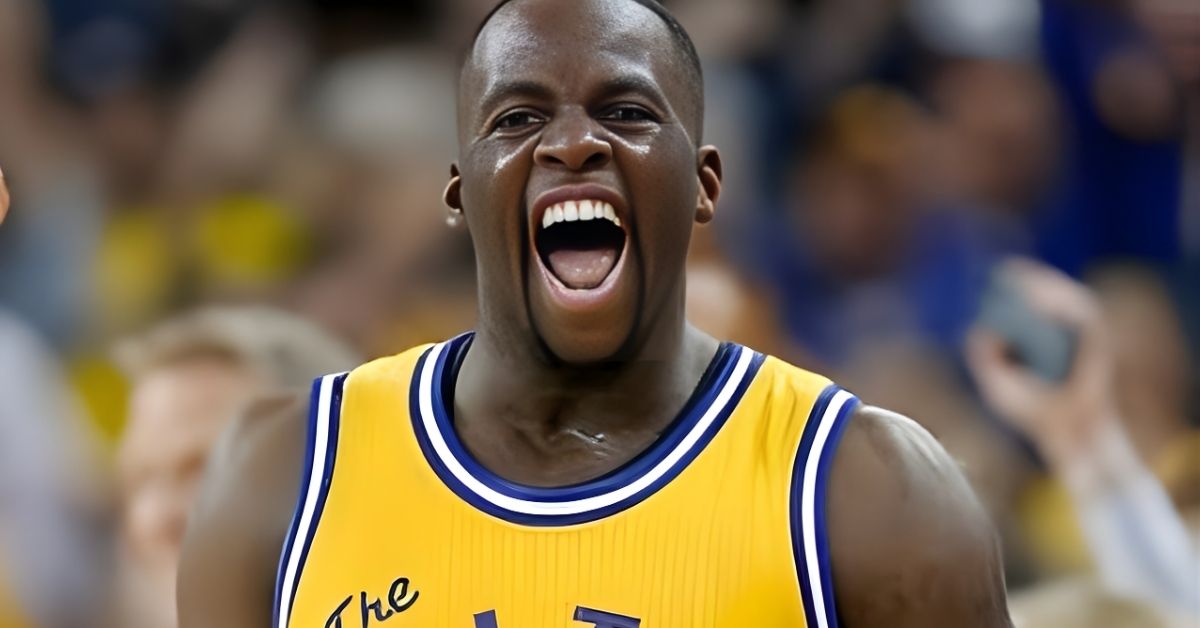 An athlete in a gold and blue jersey yells with mouth open.